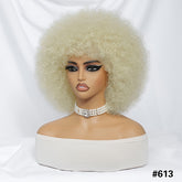 Short Afro Wigs For Women Blonde 10 Inch Afro Curly Wig With Bangs 70s Large Bouncy Soft Synthetic Female Wigs For Party Cosplay - Lena & Miles Exquisite Boutique LLC.