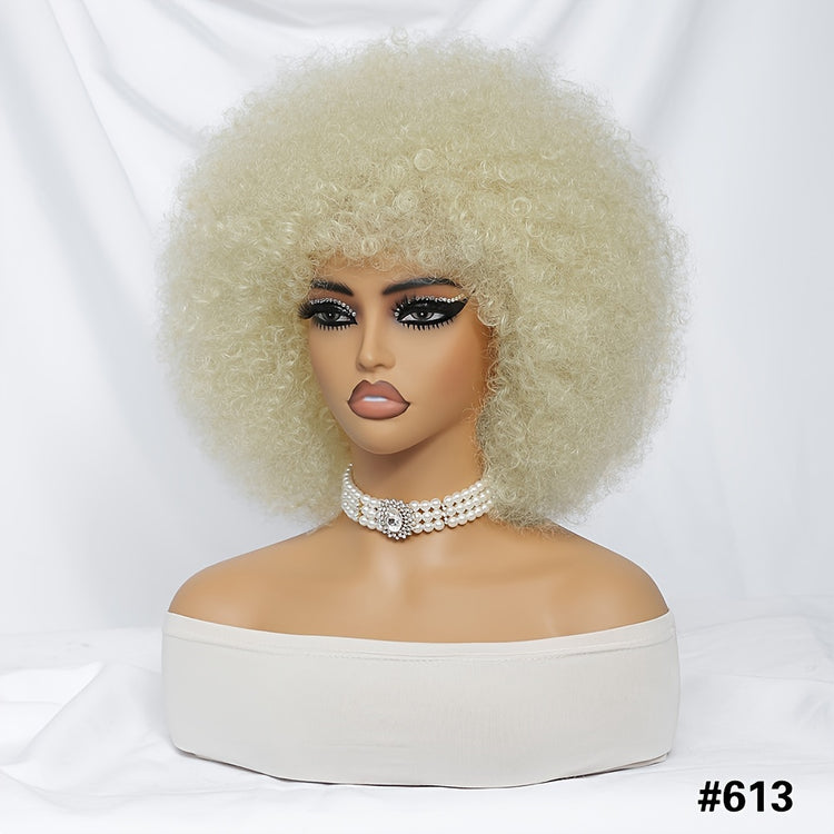 Short Afro Wigs For Women Blonde 10 Inch Afro Curly Wig With Bangs 70s Large Bouncy Soft Synthetic Female Wigs For Party Cosplay - Lena & Miles Exquisite Boutique LLC.