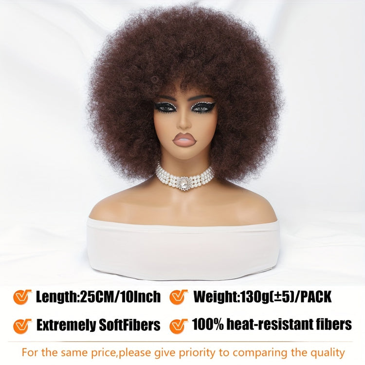 Short Afro Wigs For Women Blonde 10 Inch Afro Curly Wig With Bangs 70s Large Bouncy Soft Synthetic Female Wigs For Party Cosplay - Lena & Miles Exquisite Boutique LLC.