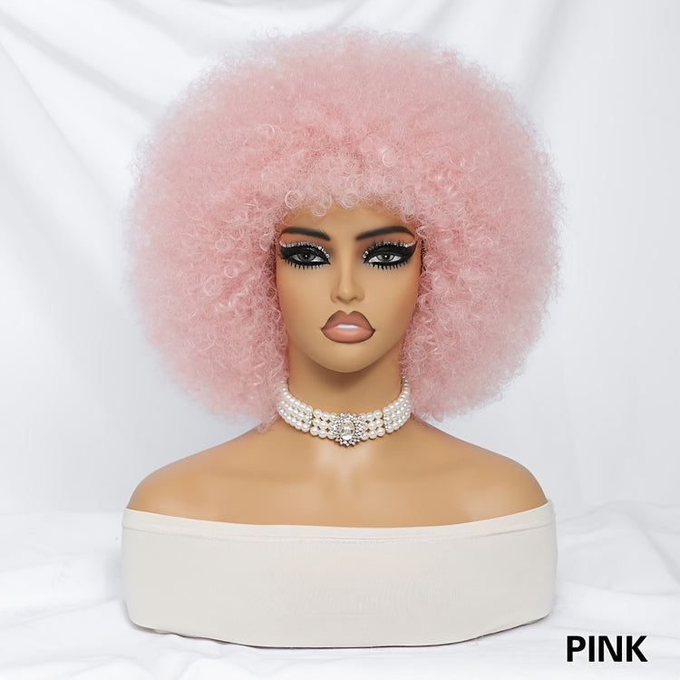 Short Afro Wigs For Women Blonde 10 Inch Afro Curly Wig With Bangs 70s Large Bouncy Soft Synthetic Female Wigs For Party Cosplay - Lena & Miles Exquisite Boutique LLC.