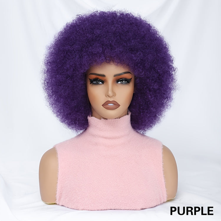 Short Afro Wigs For Women Blonde 10 Inch Afro Curly Wig With Bangs 70s Large Bouncy Soft Synthetic Female Wigs For Party Cosplay - Lena & Miles Exquisite Boutique LLC.