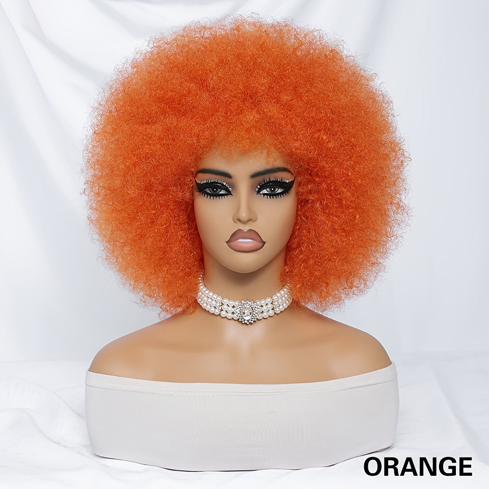 Short Afro Wigs For Women Blonde 10 Inch Afro Curly Wig With Bangs 70s Large Bouncy Soft Synthetic Female Wigs For Party Cosplay - Lena & Miles Exquisite Boutique LLC.