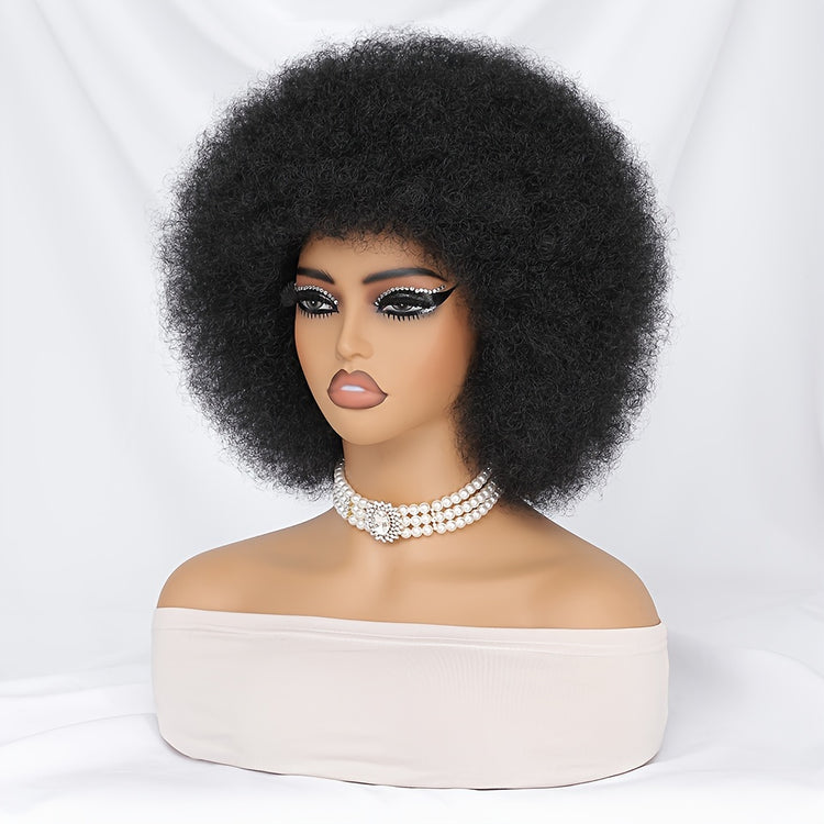 Short Afro Wigs For Women Blonde 10 Inch Afro Curly Wig With Bangs 70s Large Bouncy Soft Synthetic Female Wigs For Party Cosplay - Lena & Miles Exquisite Boutique LLC.