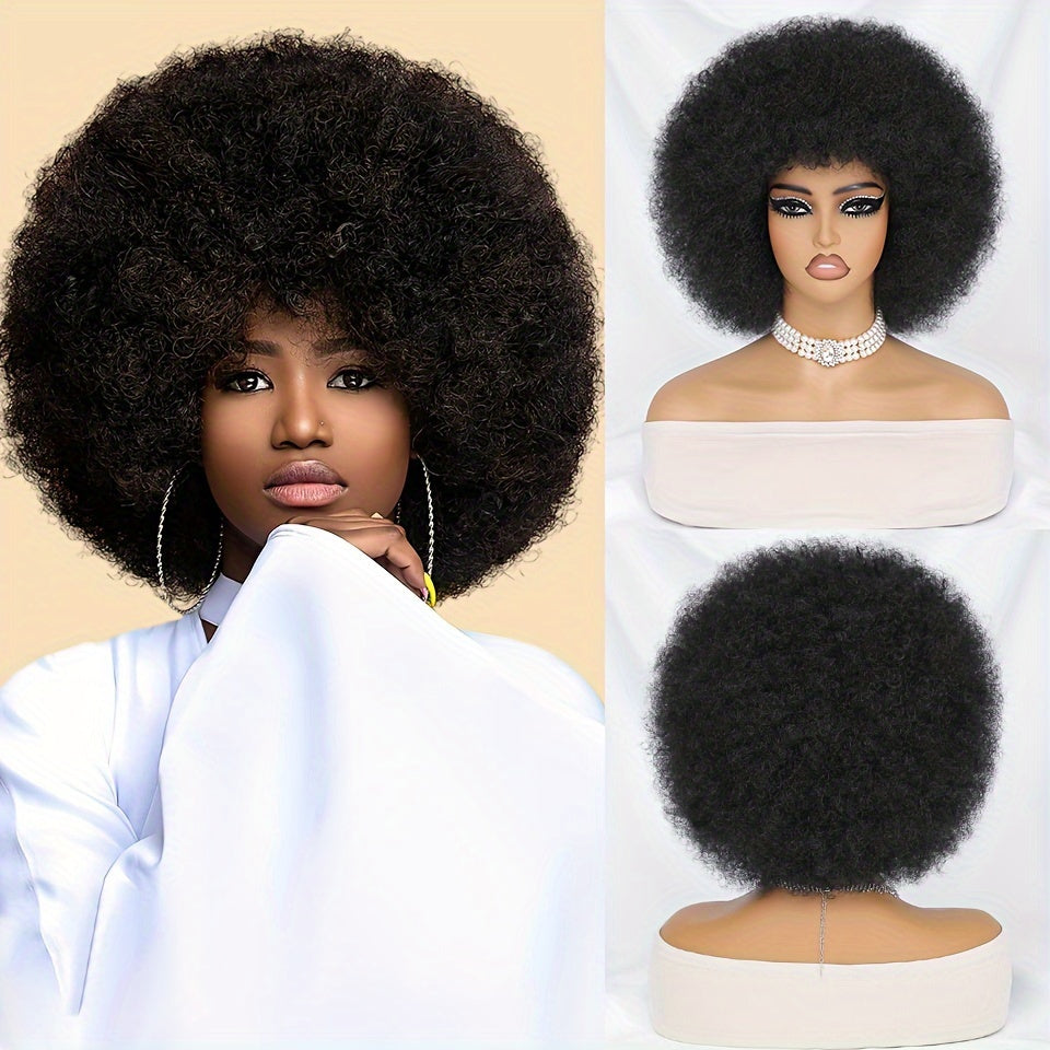 Short Afro Wigs For Women Blonde 10 Inch Afro Curly Wig With Bangs 70s Large Bouncy Soft Synthetic Female Wigs For Party Cosplay - Lena & Miles Exquisite Boutique LLC.