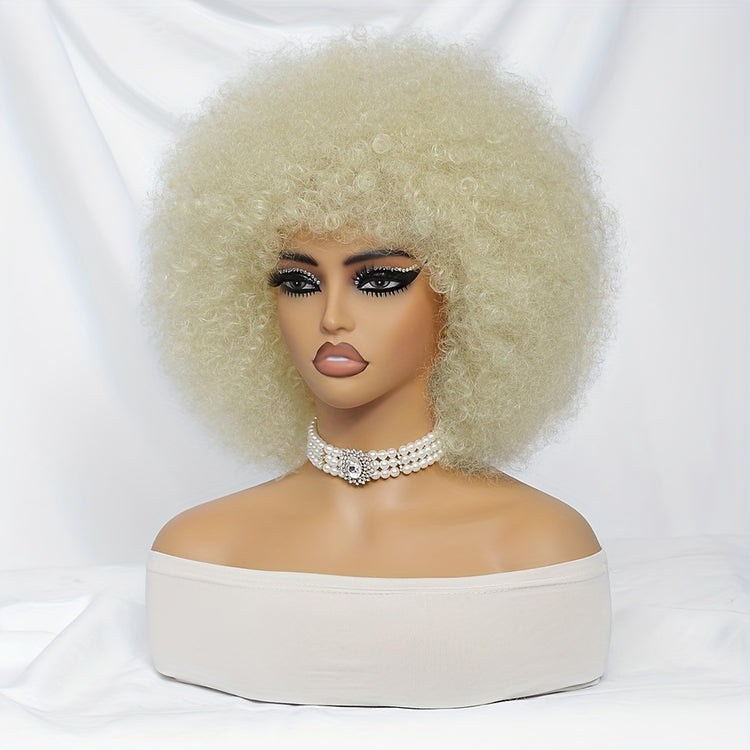 Short Afro Wigs For Women Blonde 10 Inch Afro Curly Wig With Bangs 70s Large Bouncy Soft Synthetic Female Wigs For Party Cosplay - Lena & Miles Exquisite Boutique LLC.