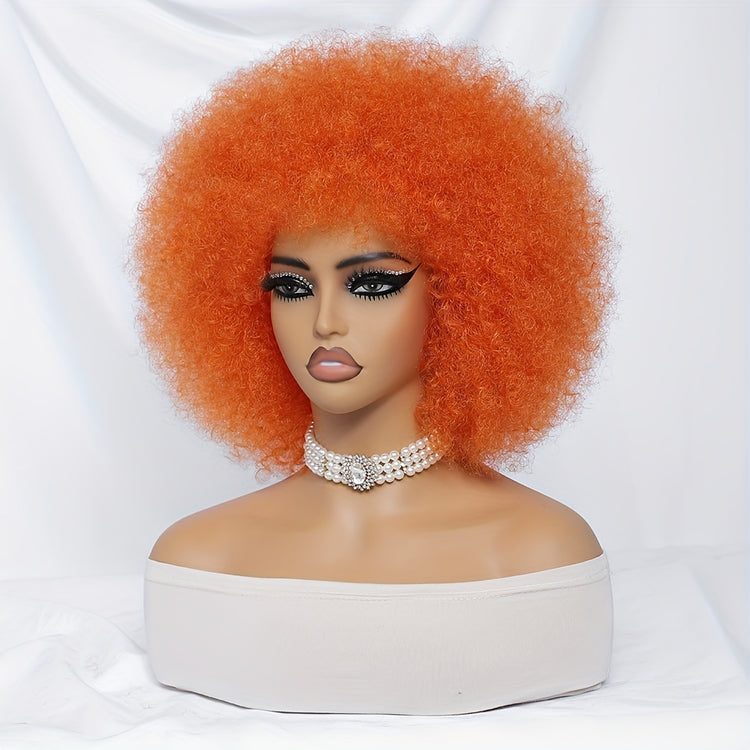 Short Afro Wigs For Women Blonde 10 Inch Afro Curly Wig With Bangs 70s Large Bouncy Soft Synthetic Female Wigs For Party Cosplay - Lena & Miles Exquisite Boutique LLC.