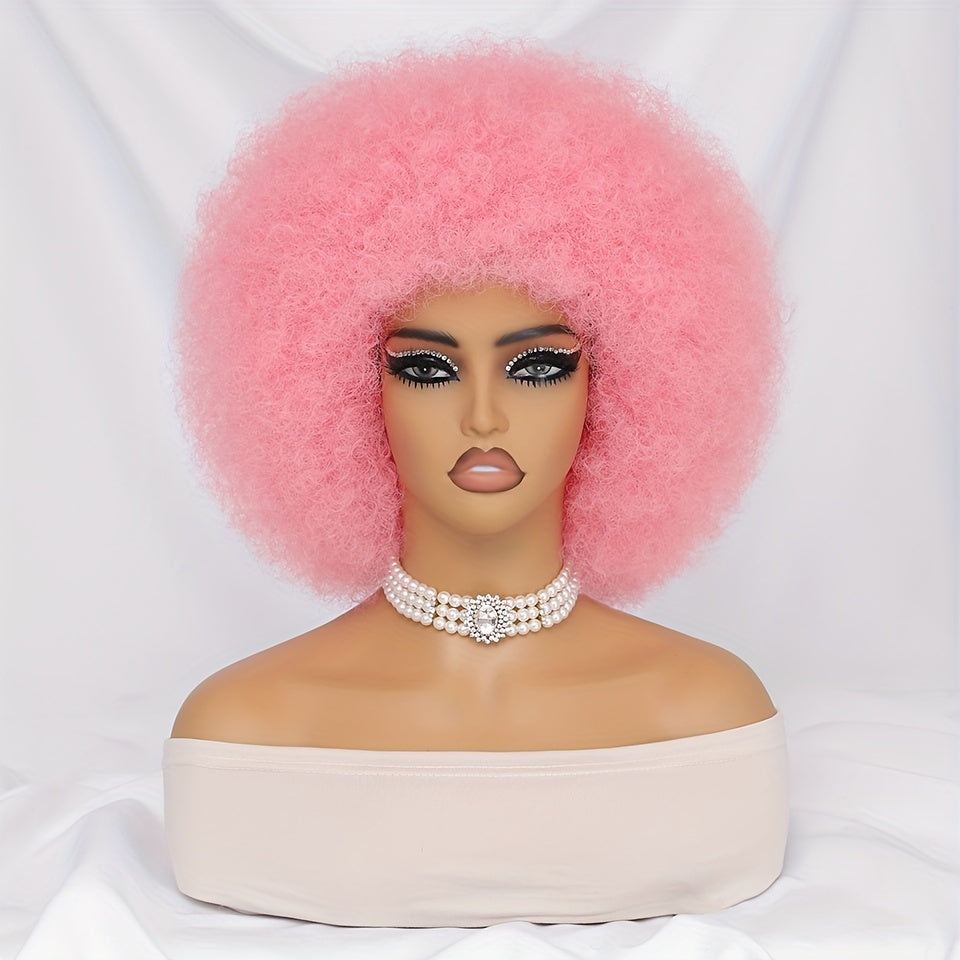 Short Afro Wigs For Women Blonde 10 Inch Afro Curly Wig With Bangs 70s Large Bouncy Soft Synthetic Female Wigs For Party Cosplay - Lena & Miles Exquisite Boutique LLC.