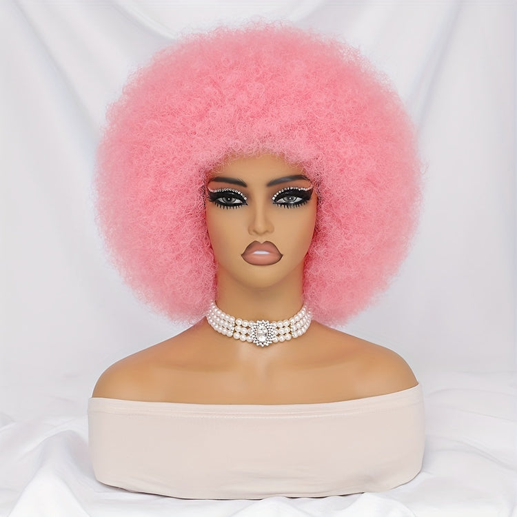 Short Afro Wigs For Women Blonde 10 Inch Afro Curly Wig With Bangs 70s Large Bouncy Soft Synthetic Female Wigs For Party Cosplay - Lena & Miles Exquisite Boutique LLC.