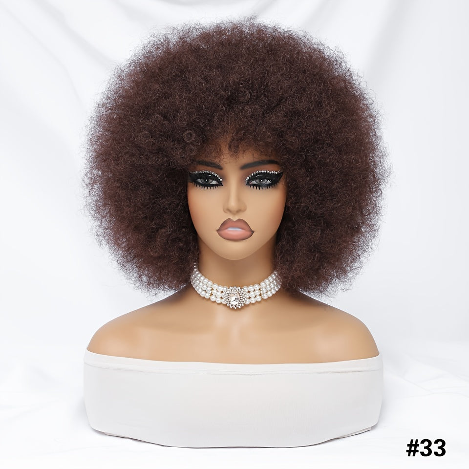 Short Afro Wigs For Women Blonde 10 Inch Afro Curly Wig With Bangs 70s Large Bouncy Soft Synthetic Female Wigs For Party Cosplay - Lena & Miles Exquisite Boutique LLC.
