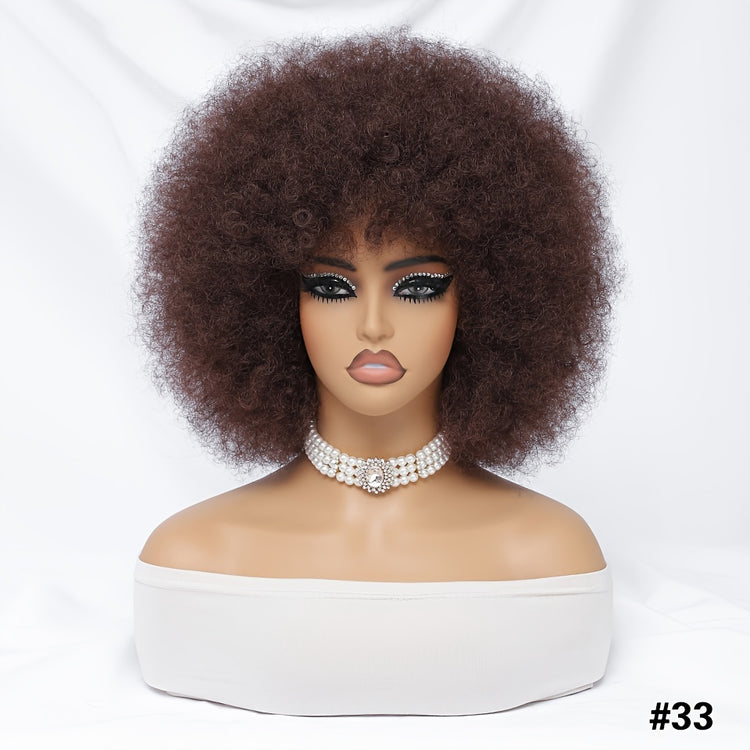 Short Afro Wigs For Women Blonde 10 Inch Afro Curly Wig With Bangs 70s Large Bouncy Soft Synthetic Female Wigs For Party Cosplay - Lena & Miles Exquisite Boutique LLC.