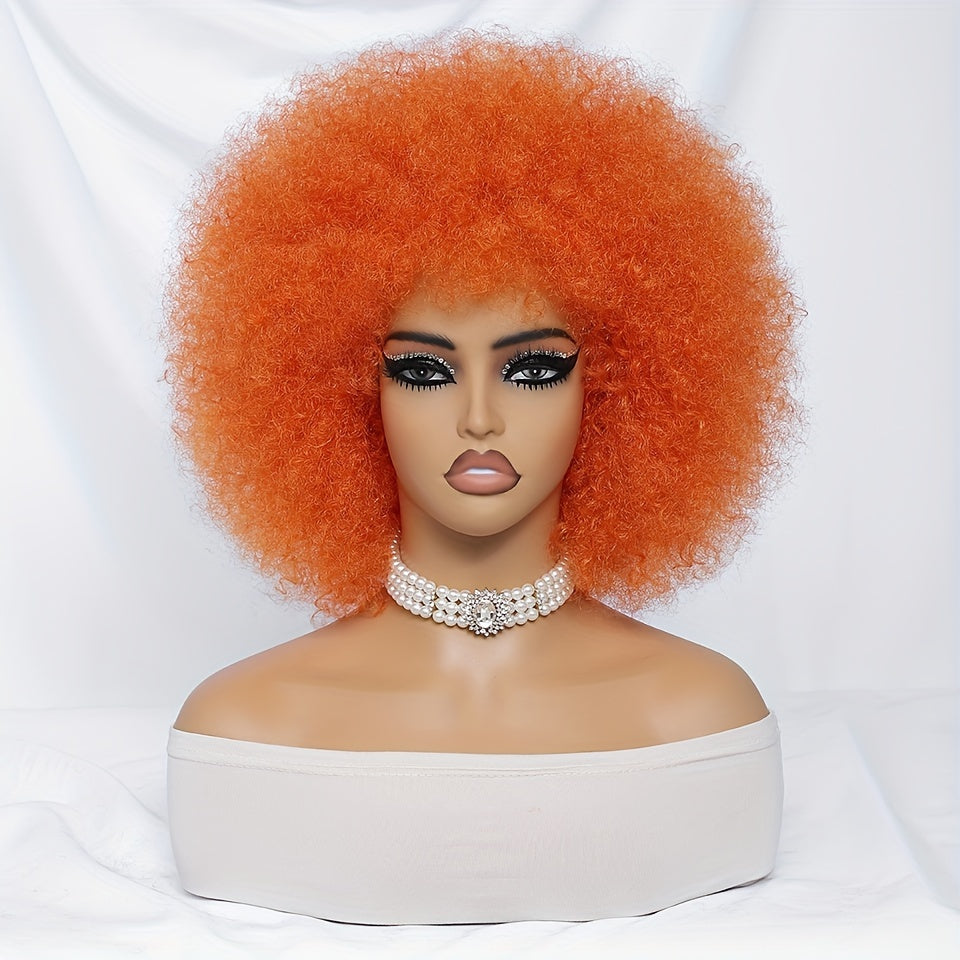 Short Afro Wigs For Women Blonde 10 Inch Afro Curly Wig With Bangs 70s Large Bouncy Soft Synthetic Female Wigs For Party Cosplay - Lena & Miles Exquisite Boutique LLC.