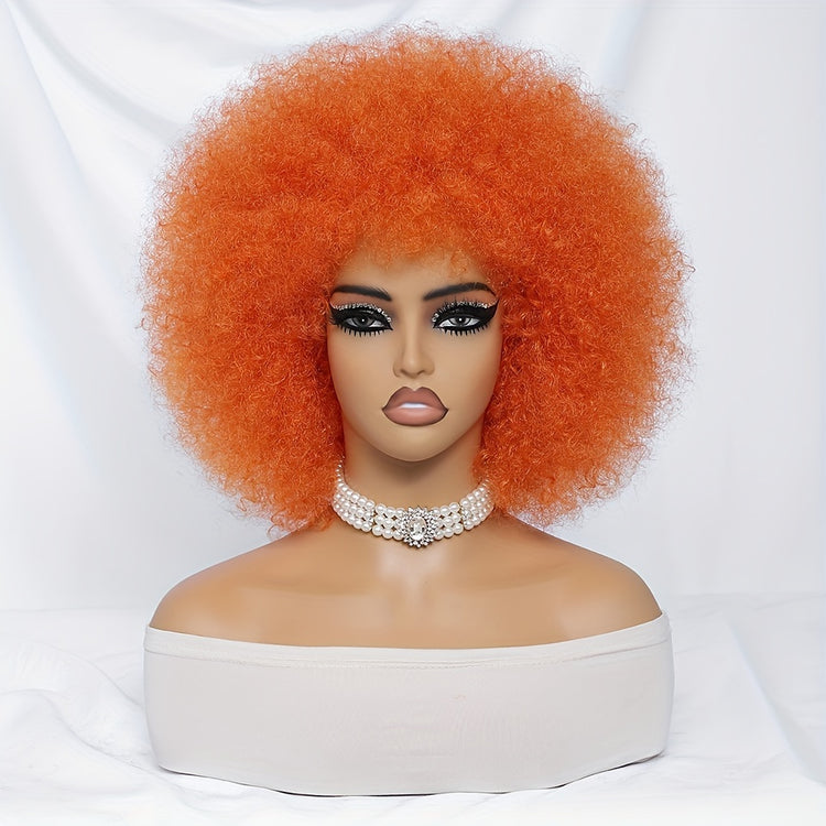 Short Afro Wigs For Women Blonde 10 Inch Afro Curly Wig With Bangs 70s Large Bouncy Soft Synthetic Female Wigs For Party Cosplay - Lena & Miles Exquisite Boutique LLC.