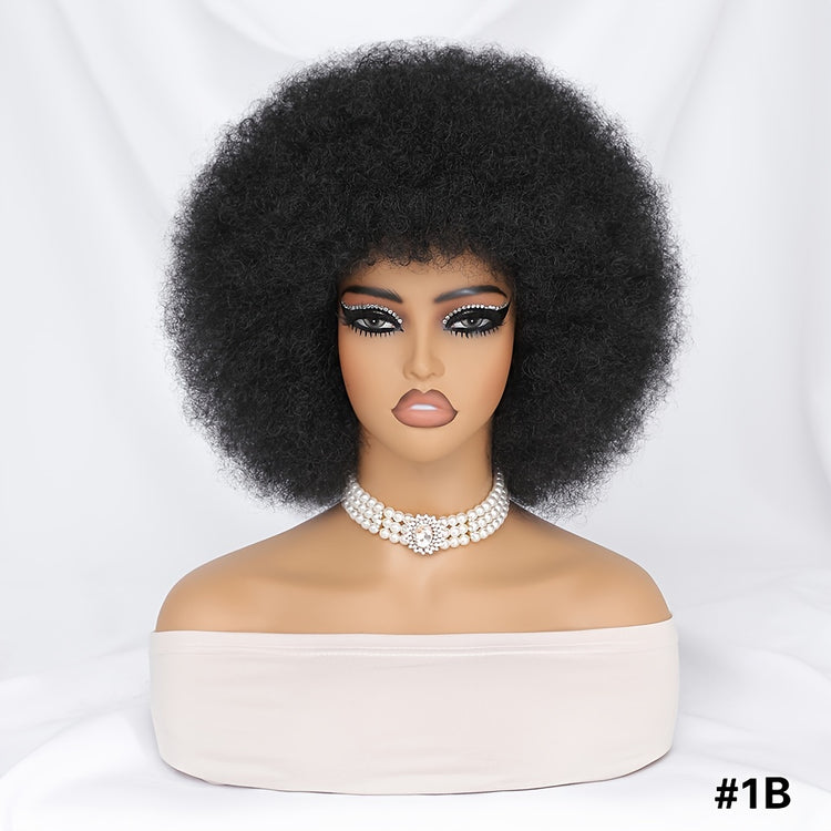 Short Afro Wigs For Women Blonde 10 Inch Afro Curly Wig With Bangs 70s Large Bouncy Soft Synthetic Female Wigs For Party Cosplay - Lena & Miles Exquisite Boutique LLC.