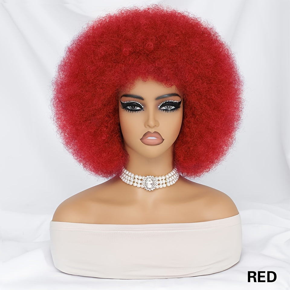 Short Afro Wigs For Women Blonde 10 Inch Afro Curly Wig With Bangs 70s Large Bouncy Soft Synthetic Female Wigs For Party Cosplay - Lena & Miles Exquisite Boutique LLC.