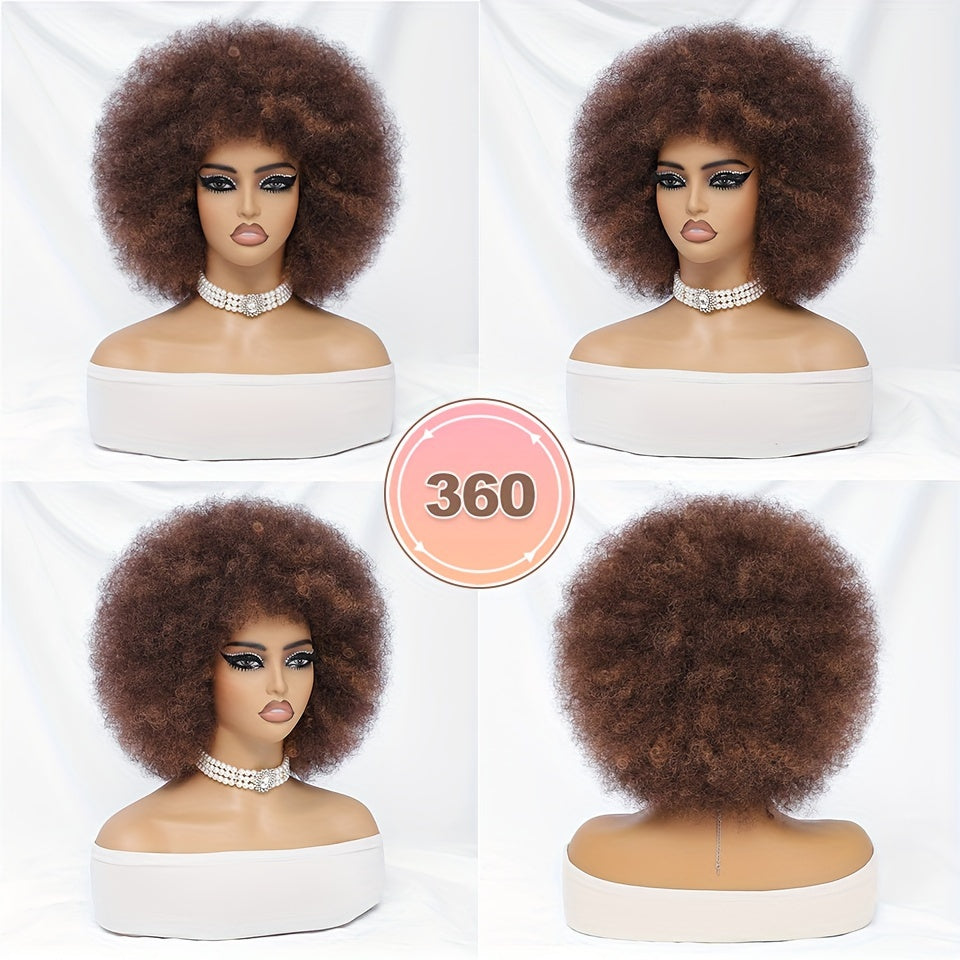 Short Afro Wigs For Women Blonde 10 Inch Afro Curly Wig With Bangs 70s Large Bouncy Soft Synthetic Female Wigs For Party Cosplay - Lena & Miles Exquisite Boutique LLC.
