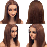 12A Double Drawn 210% Density Bone Straight Hair Bob Wig 13x4 Lace Front Wig 10-16 Inches Chocolate Brown Human Hair Wig - Lena & Miles Exquisite Boutique LLC.