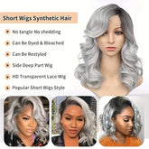 Black Gray Loose Wave Curly Hair Wigs Synthetic T Part Lace Front Wigs Bob Body Wave Wigs For Woman Heat Resistant Fiber Wigs - Lena & Miles Exquisite Boutique LLC.