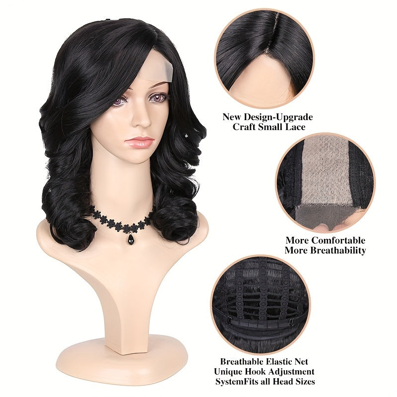 Black Gray Loose Wave Curly Hair Wigs Synthetic T Part Lace Front Wigs Bob Body Wave Wigs For Woman Heat Resistant Fiber Wigs - Lena & Miles Exquisite Boutique LLC.
