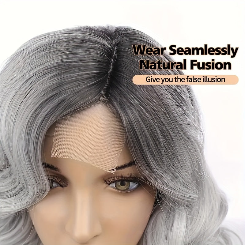 Black Gray Loose Wave Curly Hair Wigs Synthetic T Part Lace Front Wigs Bob Body Wave Wigs For Woman Heat Resistant Fiber Wigs - Lena & Miles Exquisite Boutique LLC.