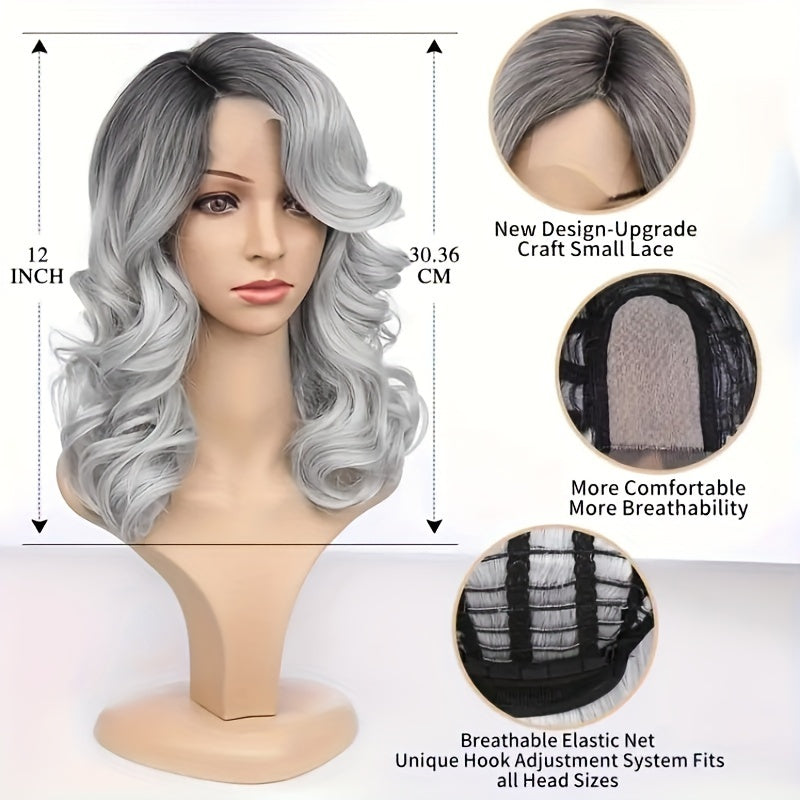 Black Gray Loose Wave Curly Hair Wigs Synthetic T Part Lace Front Wigs Bob Body Wave Wigs For Woman Heat Resistant Fiber Wigs - Lena & Miles Exquisite Boutique LLC.