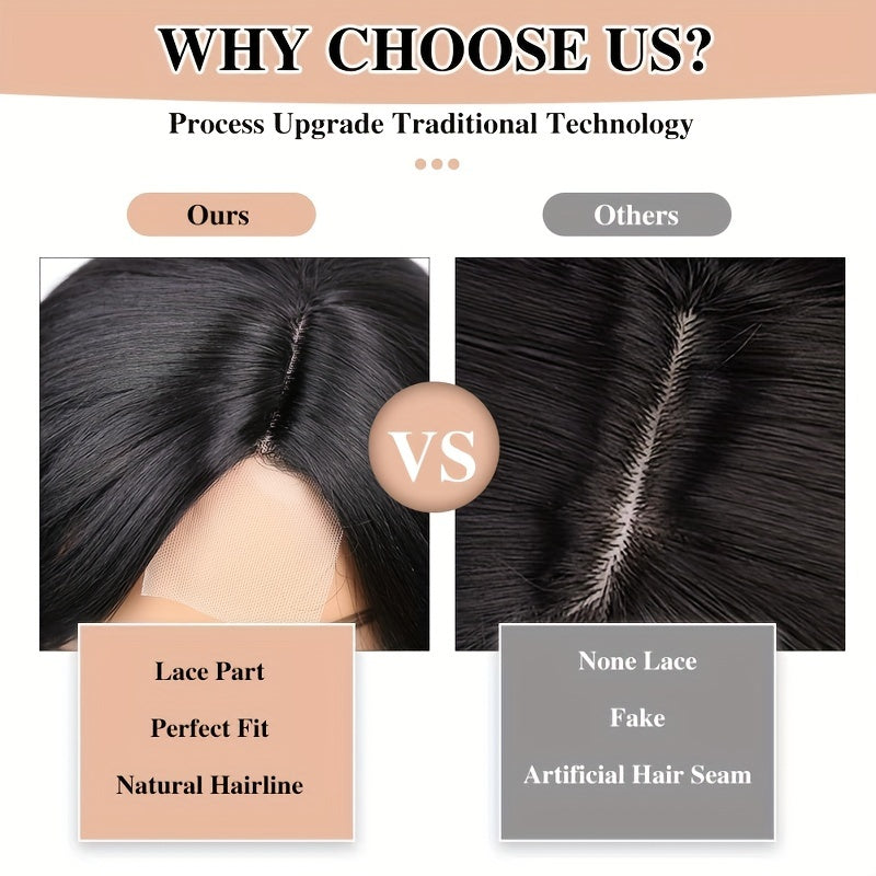 Black Gray Loose Wave Curly Hair Wigs Synthetic T Part Lace Front Wigs Bob Body Wave Wigs For Woman Heat Resistant Fiber Wigs - Lena & Miles Exquisite Boutique LLC.