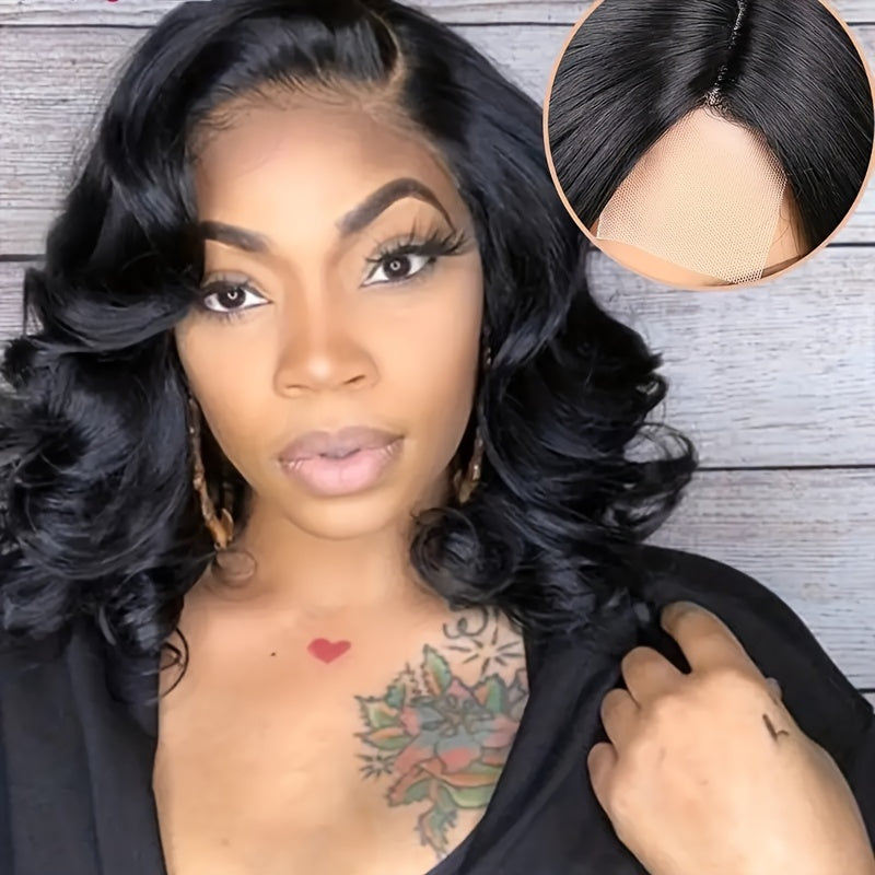 Black Gray Loose Wave Curly Hair Wigs Synthetic T Part Lace Front Wigs Bob Body Wave Wigs For Woman Heat Resistant Fiber Wigs - Lena & Miles Exquisite Boutique LLC.