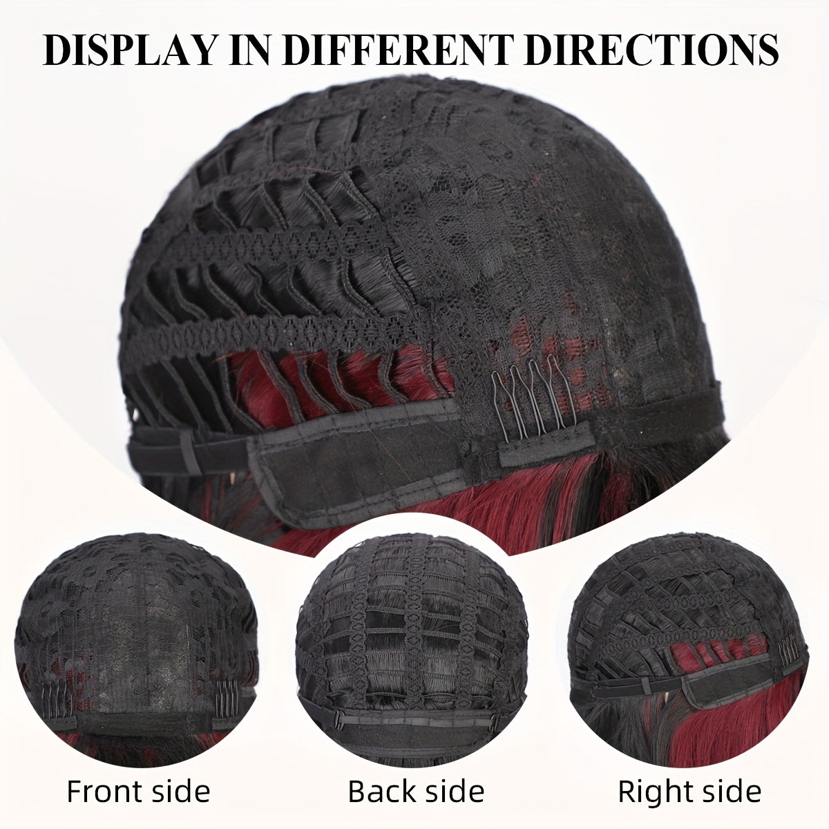 Bob Wig With Bangs - 12 Inch Black Mix Burgundy Wine-Red Blunt Cut Bob Wigs For Women, Highlight Short Straight Synthetic Daily Use Wigs - Lena & Miles Exquisite Boutique LLC.