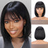 Bob Wig With Bangs - 12 Inch Black Mix Burgundy Wine-Red Blunt Cut Bob Wigs For Women, Highlight Short Straight Synthetic Daily Use Wigs - Lena & Miles Exquisite Boutique LLC.