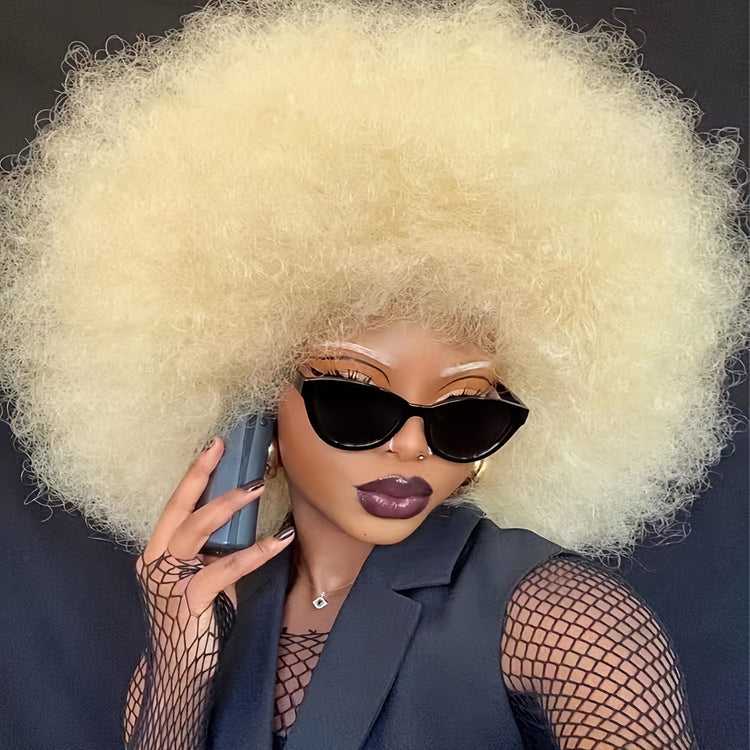 Short Curly Afro Wig 70s Bouncy Huge Fluffy Puff Wigs Synthetic For Cosplay And Daily - Lena & Miles Exquisite Boutique LLC.