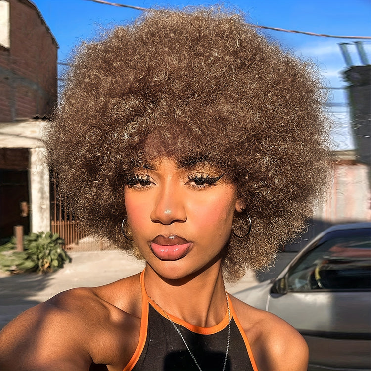 Short Curly Afro Wig 70s Bouncy Huge Fluffy Puff Wigs Synthetic For Cosplay And Daily - Lena & Miles Exquisite Boutique LLC.