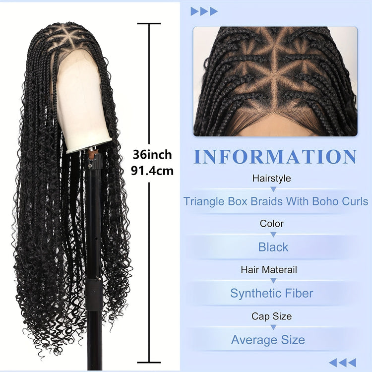 36 Bohemian Chic Box Braids Wig - Triangle Knotless & Curly - Synthetic Embroidered Double Lace Wigs for Women - Lena & Miles Exquisite Boutique LLC.