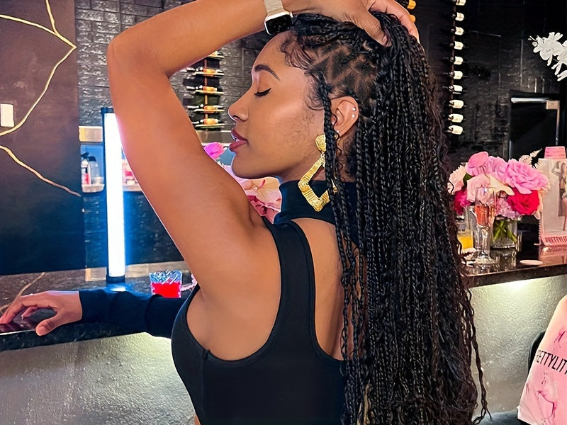 36 Bohemian Chic Box Braids Wig - Triangle Knotless & Curly - Synthetic Embroidered Double Lace Wigs for Women - Lena & Miles Exquisite Boutique LLC.