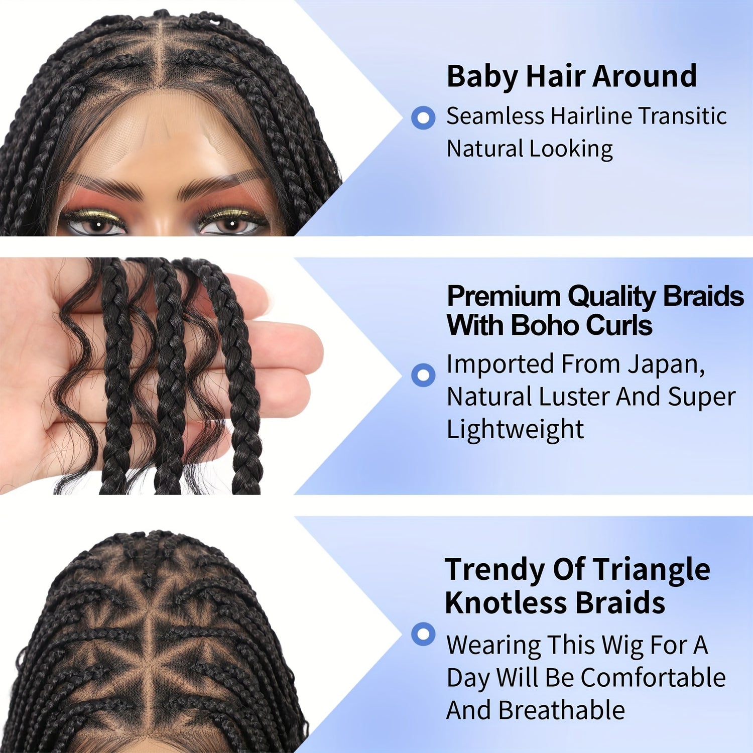 36 Bohemian Chic Box Braids Wig - Triangle Knotless & Curly - Synthetic Embroidered Double Lace Wigs for Women - Lena & Miles Exquisite Boutique LLC.