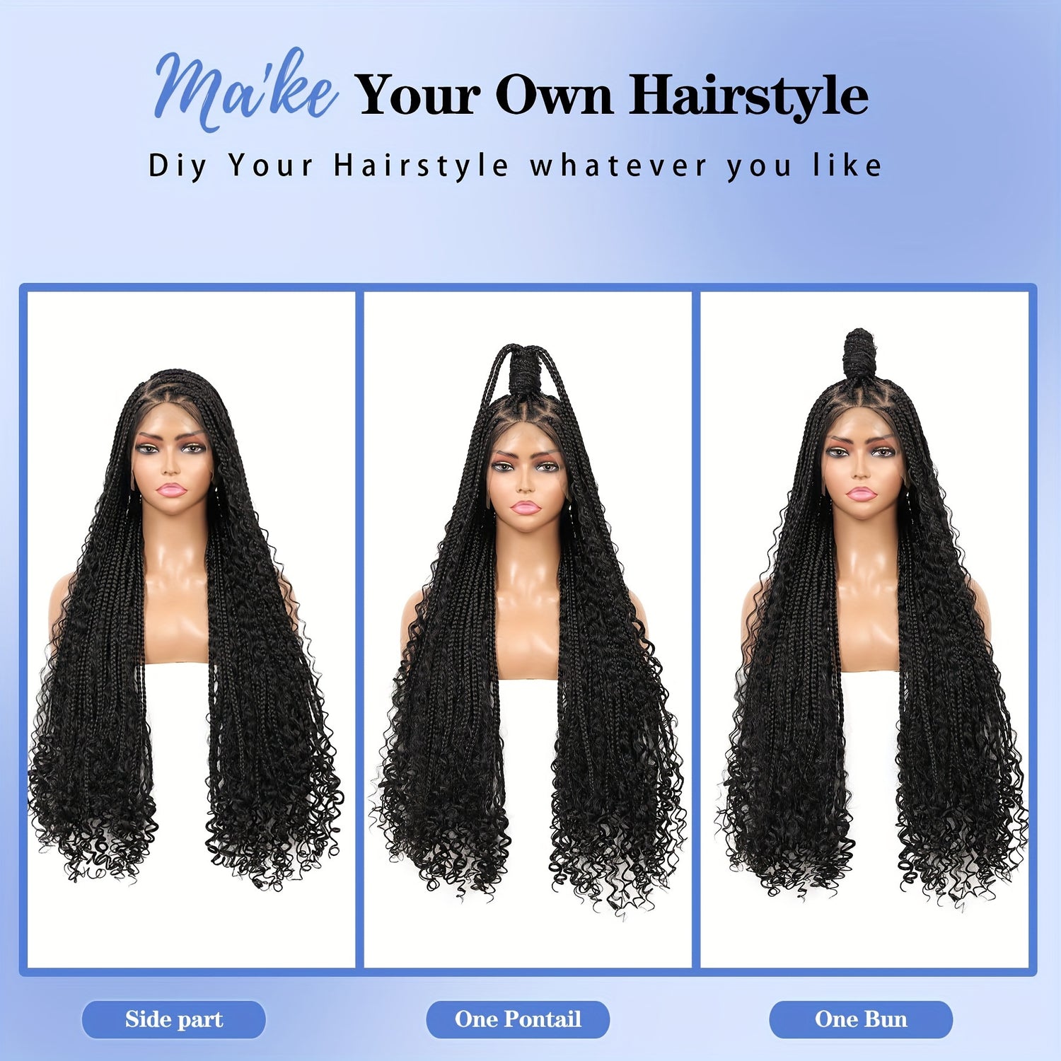 36 Bohemian Chic Box Braids Wig - Triangle Knotless & Curly - Synthetic Embroidered Double Lace Wigs for Women - Lena & Miles Exquisite Boutique LLC.