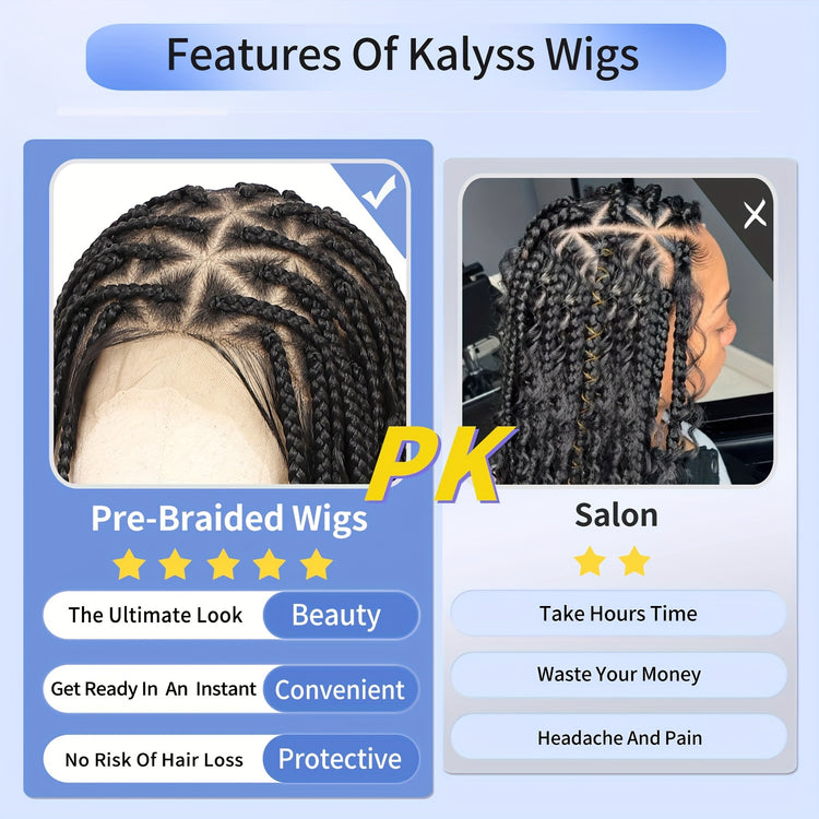 36 Bohemian Chic Box Braids Wig - Triangle Knotless & Curly - Synthetic Embroidered Double Lace Wigs for Women - Lena & Miles Exquisite Boutique LLC.