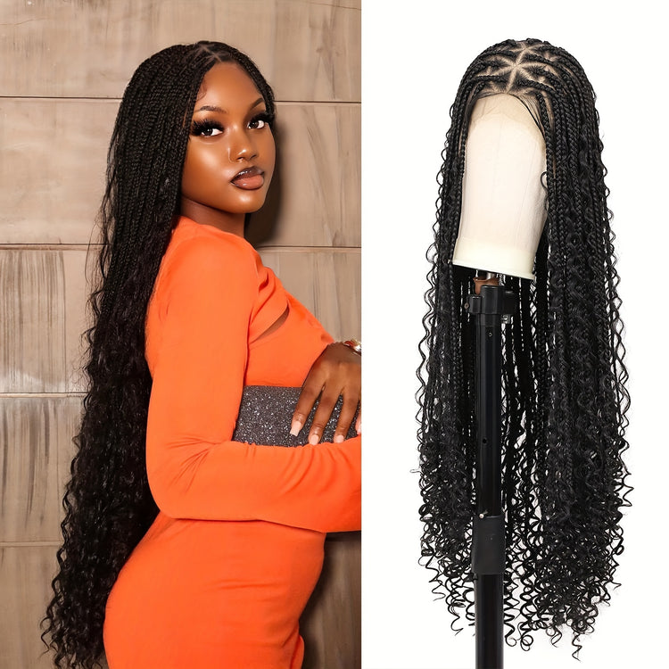 36 Bohemian Chic Box Braids Wig - Triangle Knotless & Curly - Synthetic Embroidered Double Lace Wigs for Women - Lena & Miles Exquisite Boutique LLC.