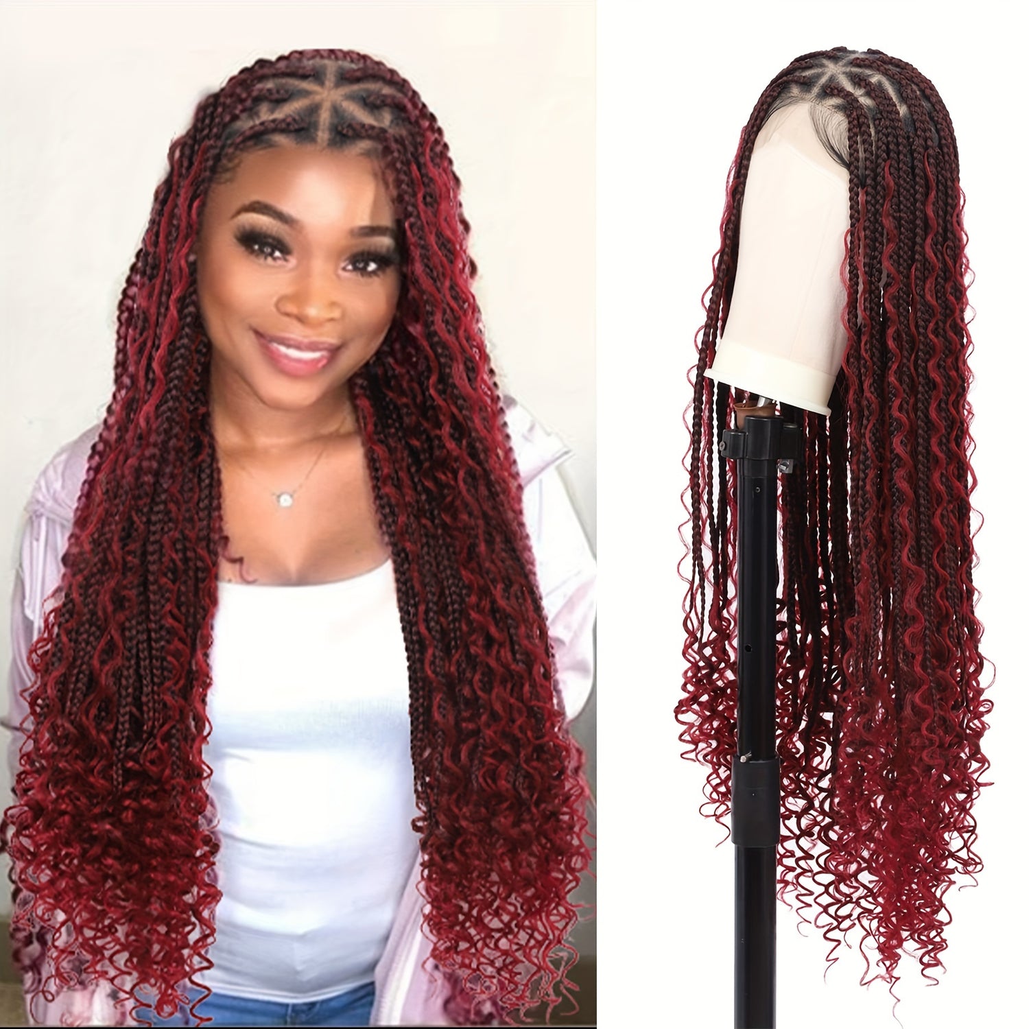 36 Bohemian Chic Box Braids Wig - Triangle Knotless & Curly - Synthetic Embroidered Double Lace Wigs for Women - Lena & Miles Exquisite Boutique LLC.