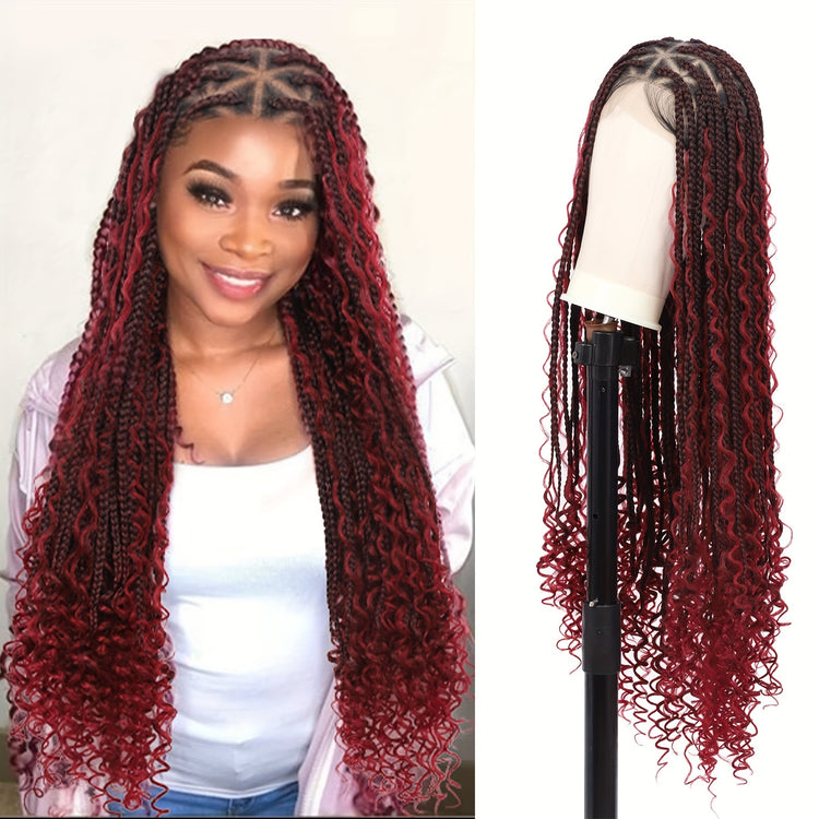 36 Bohemian Chic Box Braids Wig - Triangle Knotless & Curly - Synthetic Embroidered Double Lace Wigs for Women - Lena & Miles Exquisite Boutique LLC.