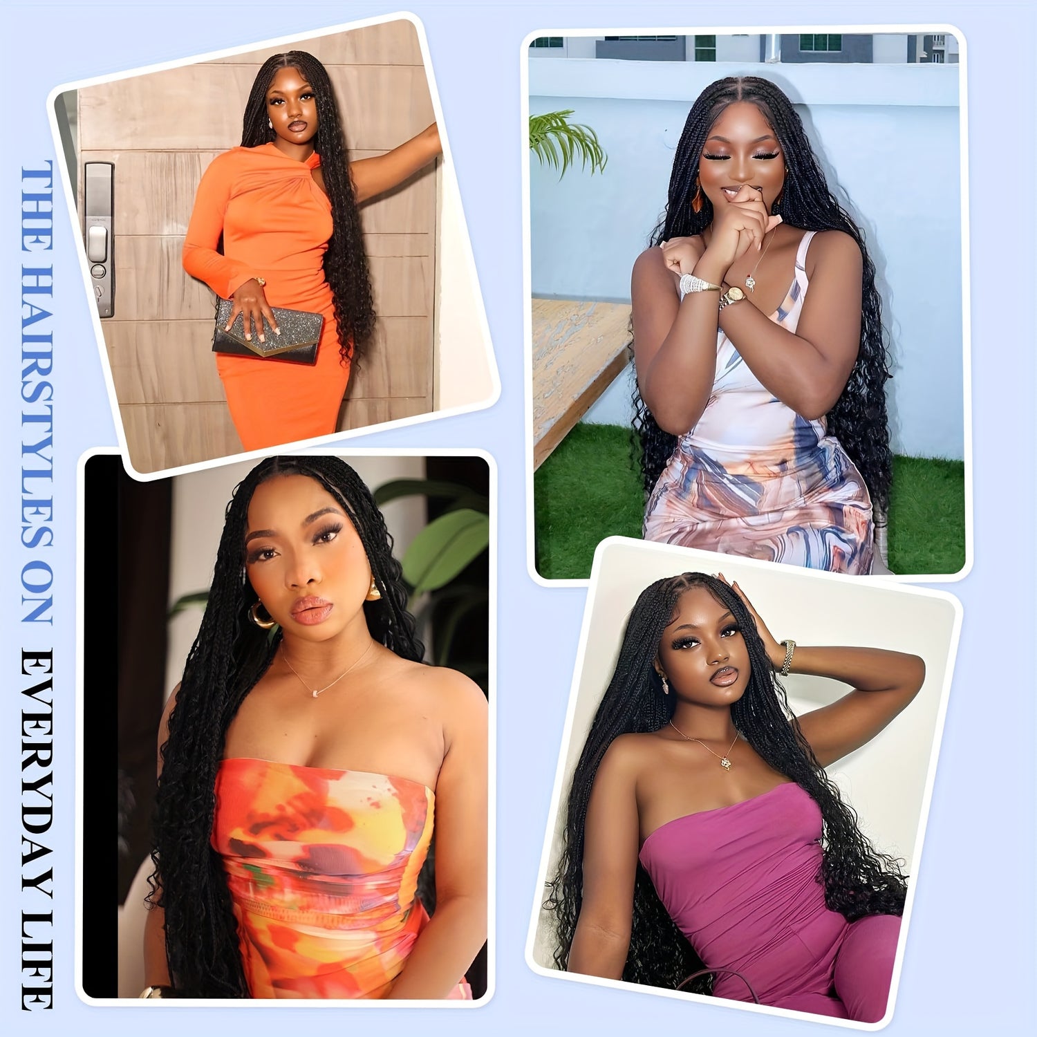 36 Bohemian Chic Box Braids Wig - Triangle Knotless & Curly - Synthetic Embroidered Double Lace Wigs for Women - Lena & Miles Exquisite Boutique LLC.