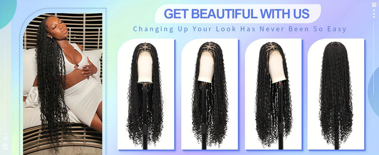 36 Bohemian Chic Box Braids Wig - Triangle Knotless & Curly - Synthetic Embroidered Double Lace Wigs for Women - Lena & Miles Exquisite Boutique LLC.