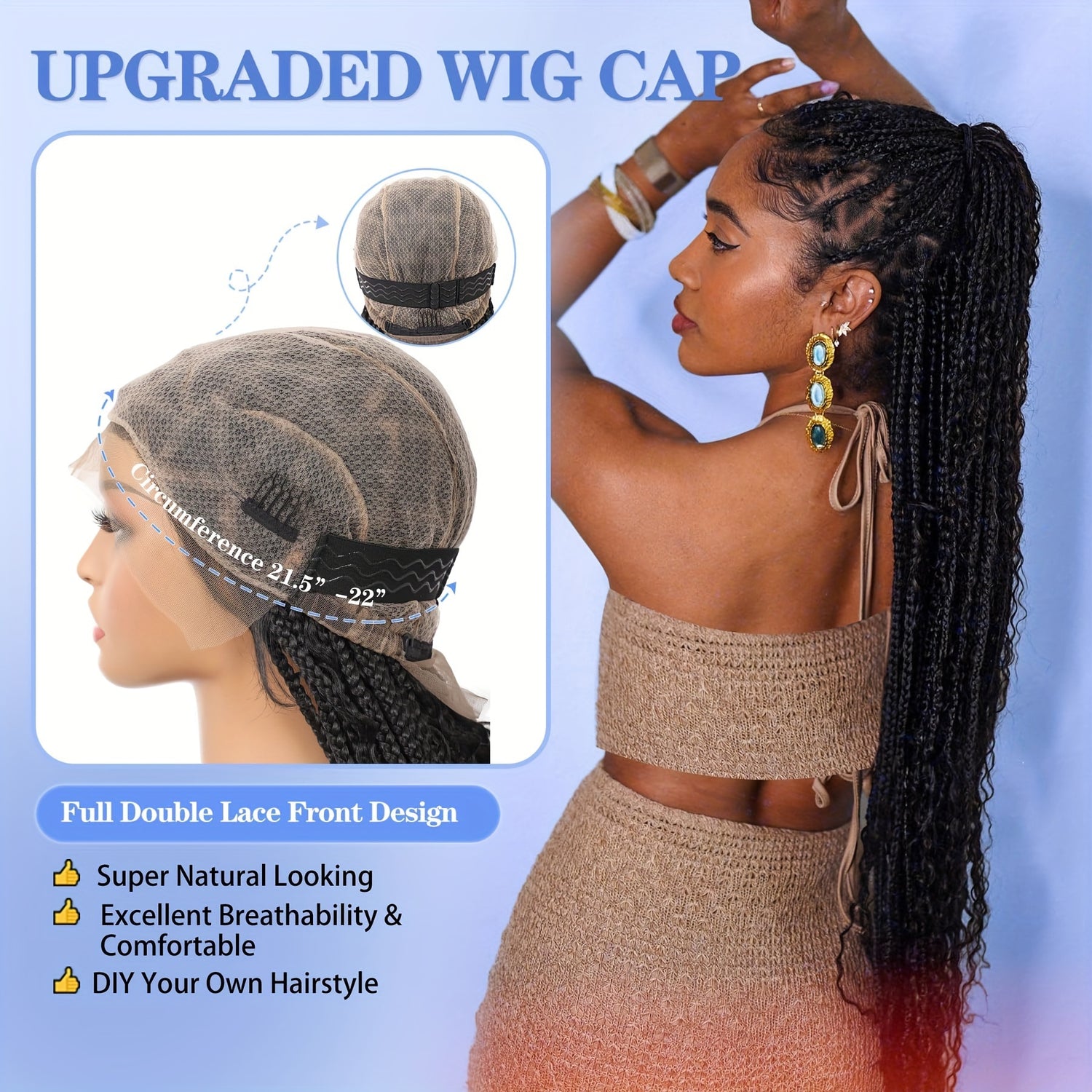 36 Bohemian Chic Box Braids Wig - Triangle Knotless & Curly - Synthetic Embroidered Double Lace Wigs for Women - Lena & Miles Exquisite Boutique LLC.
