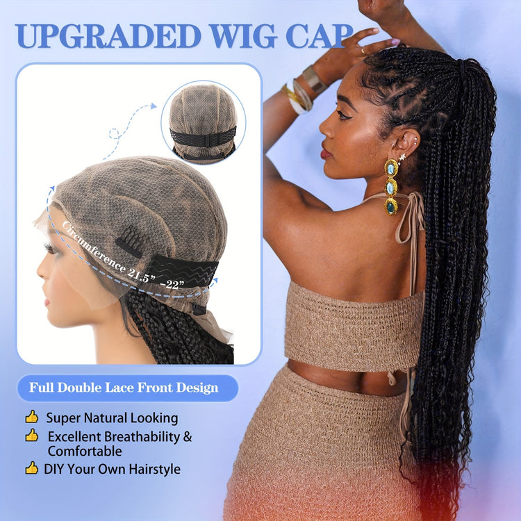 36 Bohemian Chic Box Braids Wig - Triangle Knotless & Curly - Synthetic Embroidered Double Lace Wigs for Women - Lena & Miles Exquisite Boutique LLC.