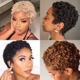 Short Curly Human Hair Wigs For Women Short Kinky Curly Wig Brazilian Virgin Hair Pixie Cut Wigs - Lena & Miles Exquisite Boutique LLC.