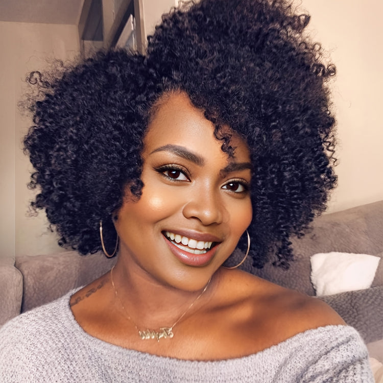 Short Kinky Curly Wigs Side Part Afro Bomb Curly Wig Heat Resistant Fiber Kinky Curly Synthetic Full Wigs For Women 6 Inch - Lena & Miles Exquisite Boutique LLC.
