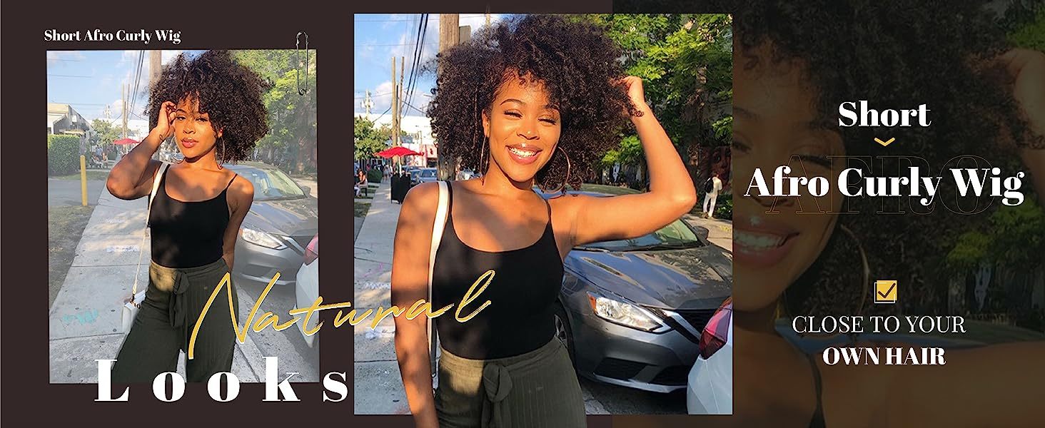 Short Kinky Curly Wigs Side Part Afro Bomb Curly Wig Heat Resistant Fiber Kinky Curly Synthetic Full Wigs For Women 6 Inch - Lena & Miles Exquisite Boutique LLC.