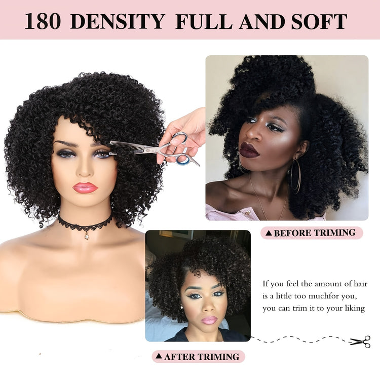 Short Kinky Curly Wigs Side Part Afro Bomb Curly Wig Heat Resistant Fiber Kinky Curly Synthetic Full Wigs For Women 6 Inch - Lena & Miles Exquisite Boutique LLC.