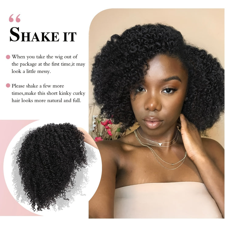 Short Kinky Curly Wigs Side Part Afro Bomb Curly Wig Heat Resistant Fiber Kinky Curly Synthetic Full Wigs For Women 6 Inch - Lena & Miles Exquisite Boutique LLC.