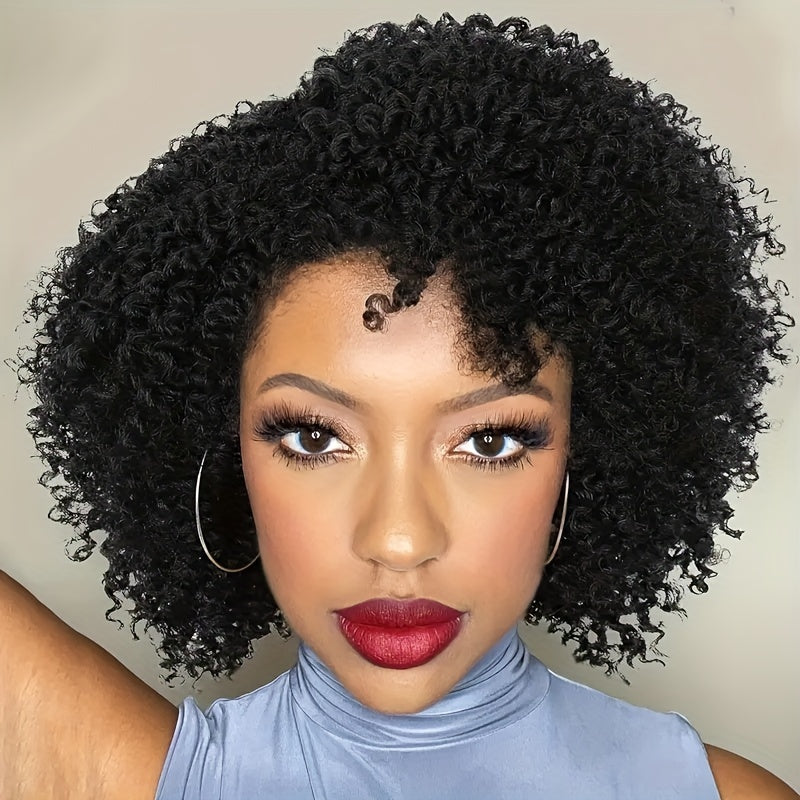 Short Kinky Curly Wigs Side Part Afro Bomb Curly Wig Heat Resistant Fiber Kinky Curly Synthetic Full Wigs For Women 6 Inch - Lena & Miles Exquisite Boutique LLC.