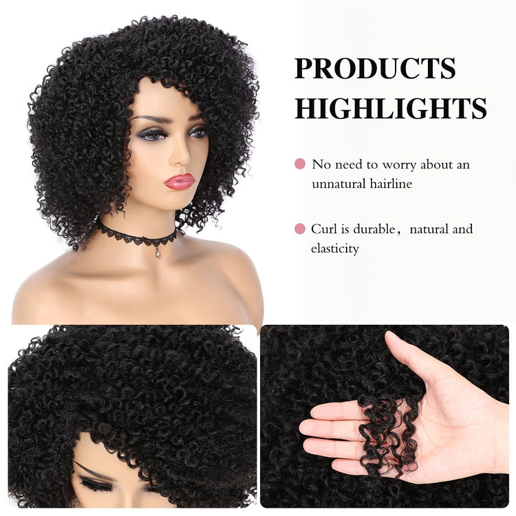 Short Kinky Curly Wigs Side Part Afro Bomb Curly Wig Heat Resistant Fiber Kinky Curly Synthetic Full Wigs For Women 6 Inch - Lena & Miles Exquisite Boutique LLC.