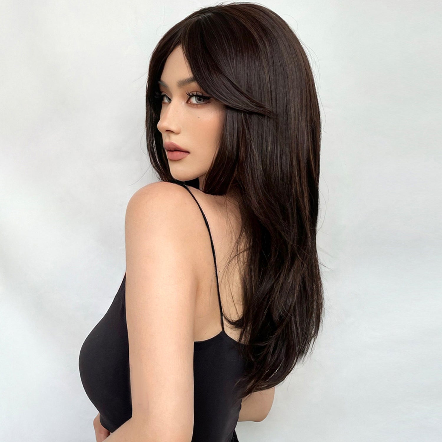 Long Dark Wigs For Women Cute Bob Layered Synthetic Wig Straight Hair Nature Looking - Lena & Miles Exquisite Boutique LLC.